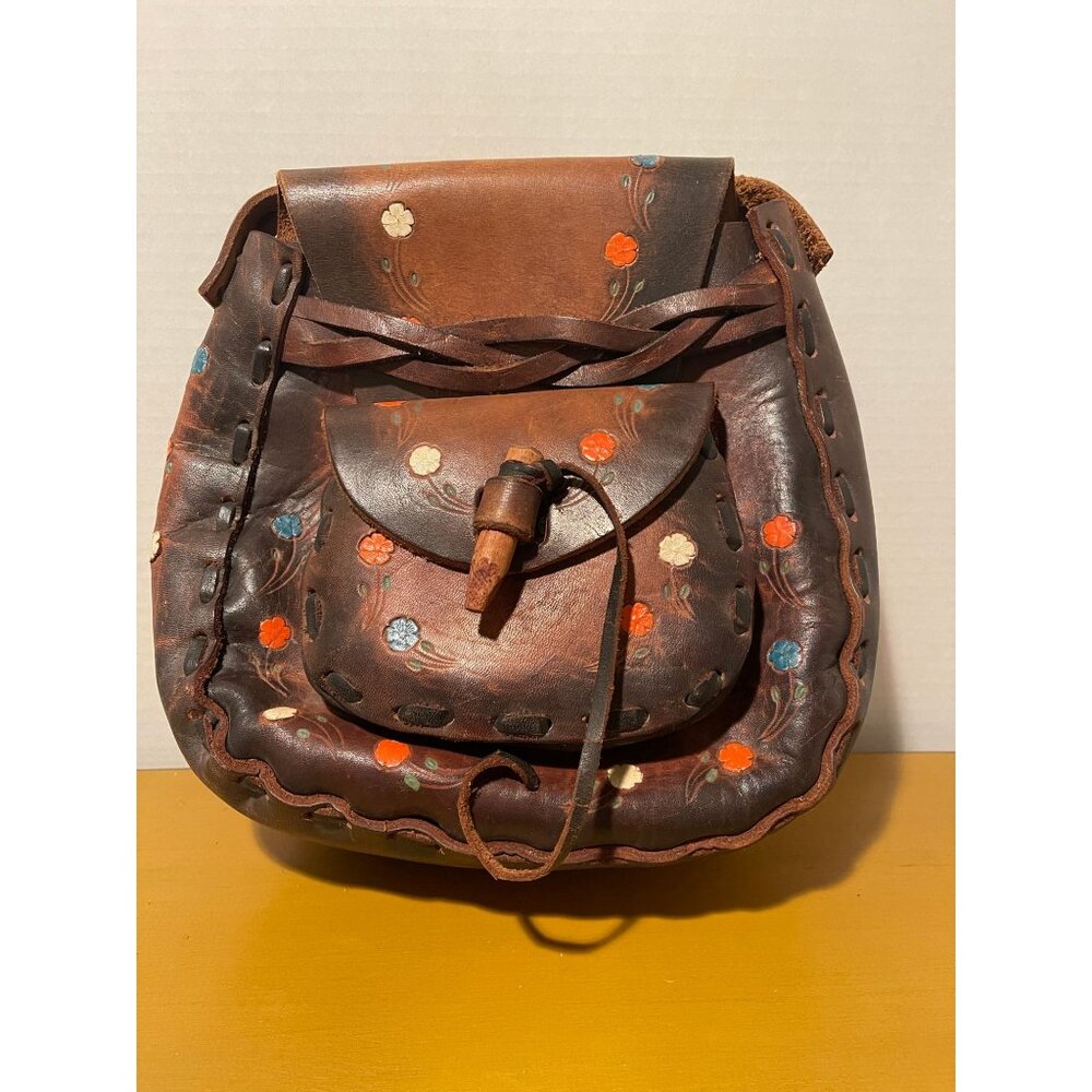 Vintage Leather Boho Crossbody Bag With Floral Embroidery & Rustic Charm